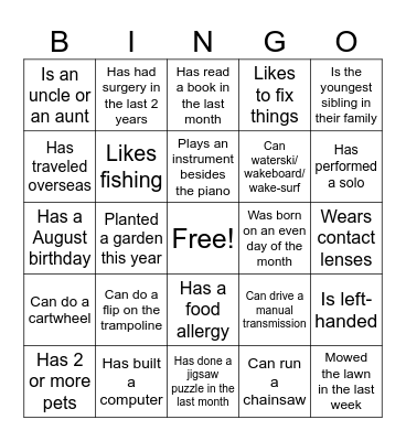 Roundy Family Bingo Card