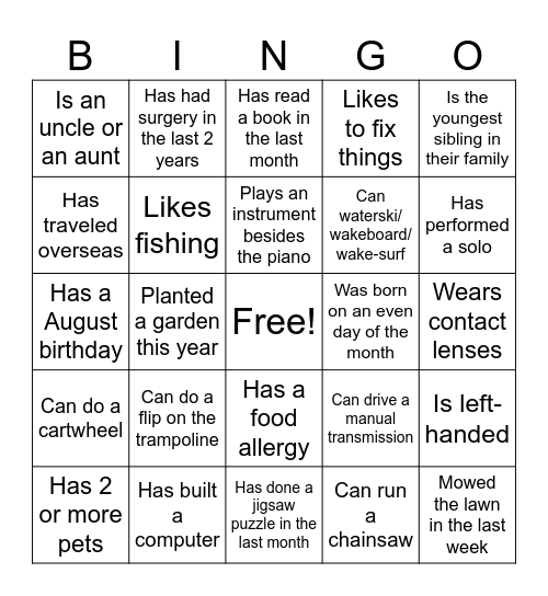 Roundy Family Bingo Card