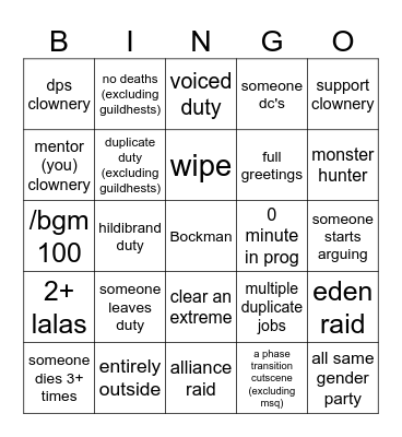 mentor Bingo Card