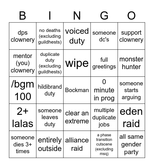 mentor Bingo Card