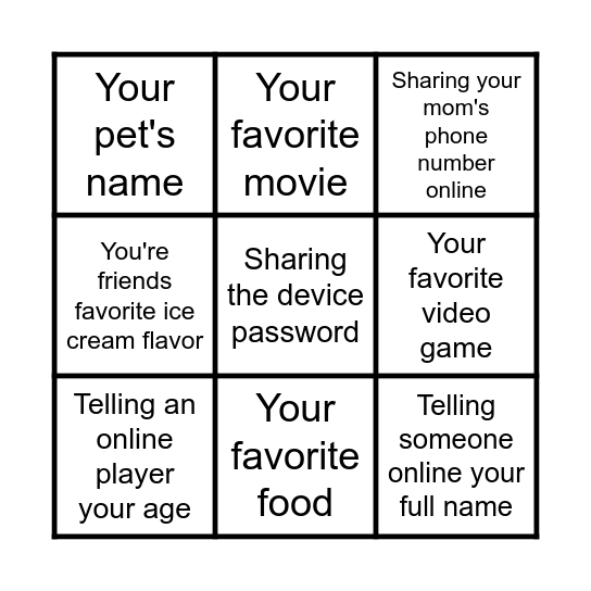 Privacy Bingo Card