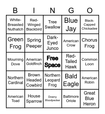 MN Bird, Toad, Frog - Pictures! Bingo Card