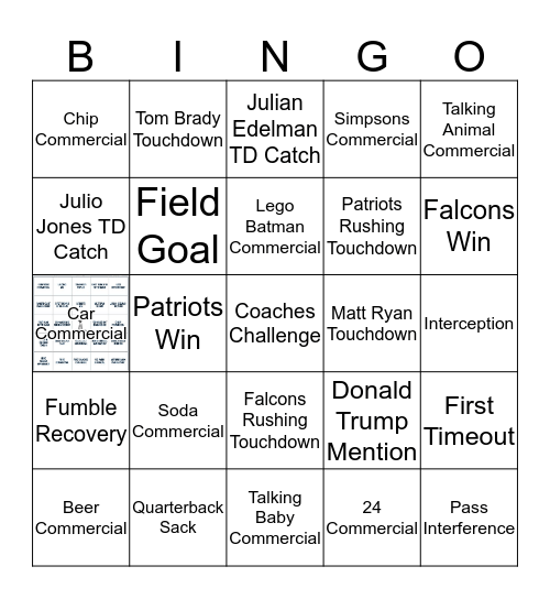 Super Bowl Bingo 2017 Bingo Card