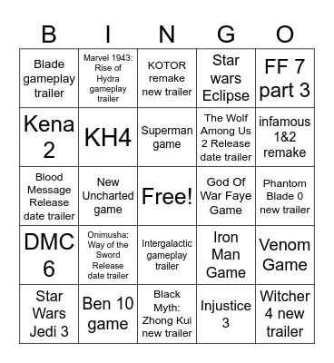 State Of Play Bingo Card