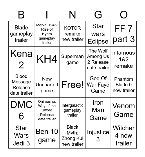 State Of Play Bingo Card