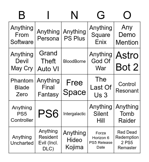 Playstation State Of Play June 2026 Bingo Card
