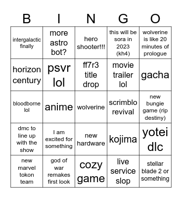 sony direct Bingo Card