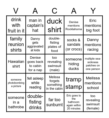 Gosney/Salmon Cruise 2026 Bingo Card