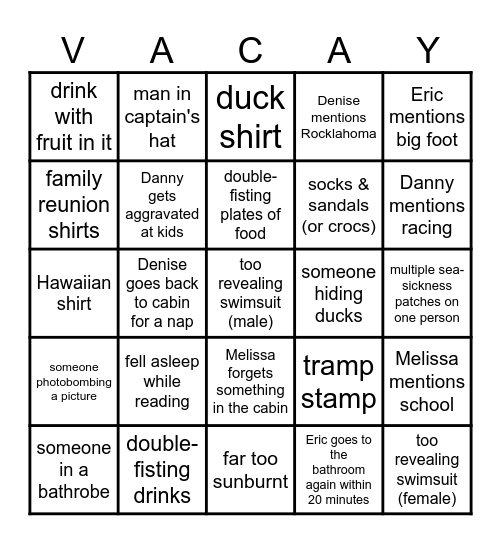 Gosney/Salmon Cruise 2026 Bingo Card