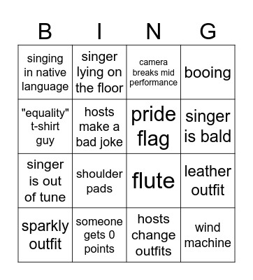 eurovision Bingo Card