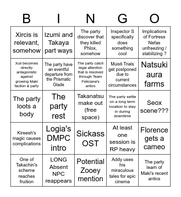 Facilitator Ending Plans Bingo Card