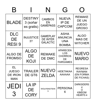 EL NO E3 (SONY, NINTENDO, SUMMER Y XBOX) Bingo Card