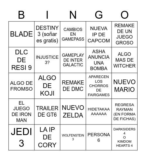 EL NO E3 (SONY, NINTENDO, SUMMER Y XBOX) Bingo Card
