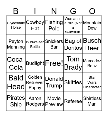 SuperBowl Commercial Bingo! Bingo Card