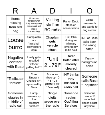 Logistics Radio Room Bingo Card