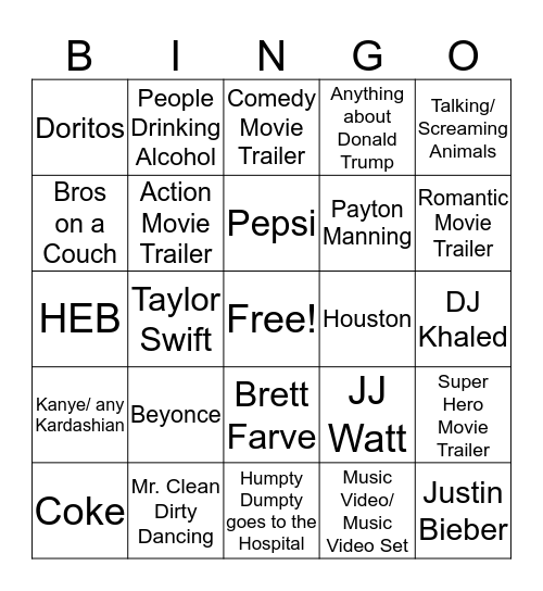 Supe rBowl 2k17 Bingo Card