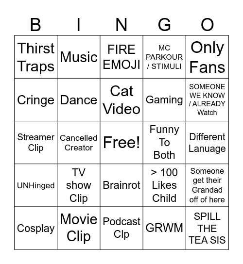 Untitled Bingo Card