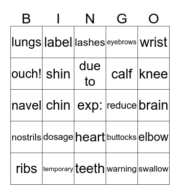 Vocabulary Bingo - Feb.6 Bingo Card
