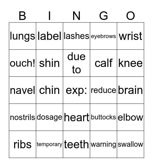 Vocabulary Bingo - Feb.6 Bingo Card