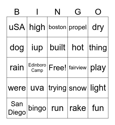 Ben and Amy Bingo Card