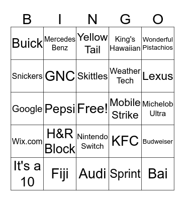 Super Bowl LI Commercials Bingo Card