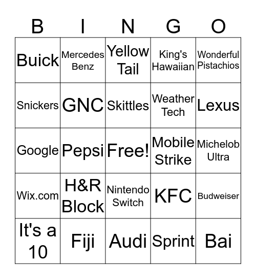 Super Bowl LI Commercials Bingo Card