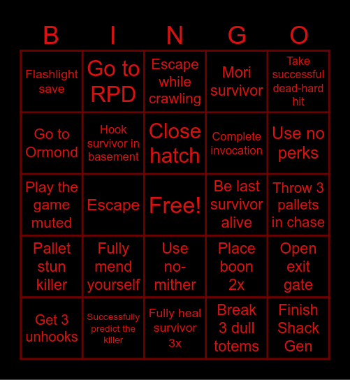 Dbd League 2026 Bingo Card