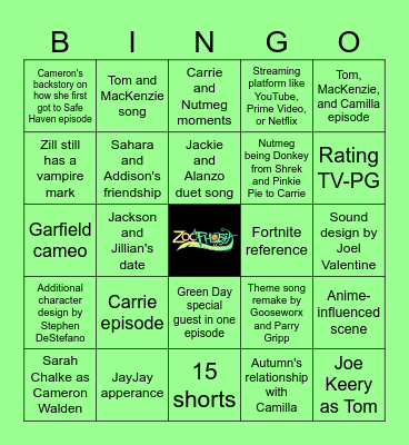 Zoophobia Mini-Series Prediction Bingo Card Bingo Card