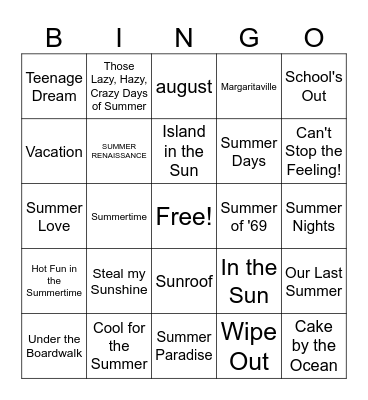 Songs About Summer Bingo Card