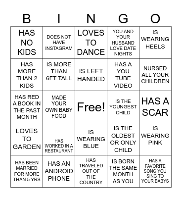 BABY SHOWER  BINGO- FIND SOMEONE Bingo Card