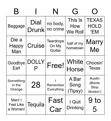 Country Bingo Card