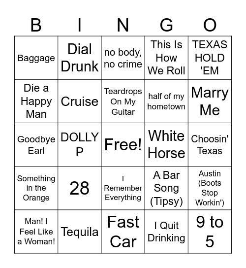 Country Bingo Card