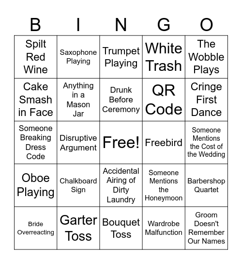 Wedding Bingo Card