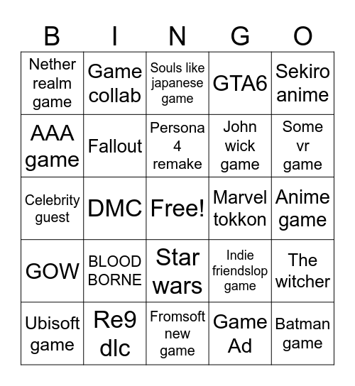 Game show bingo Card