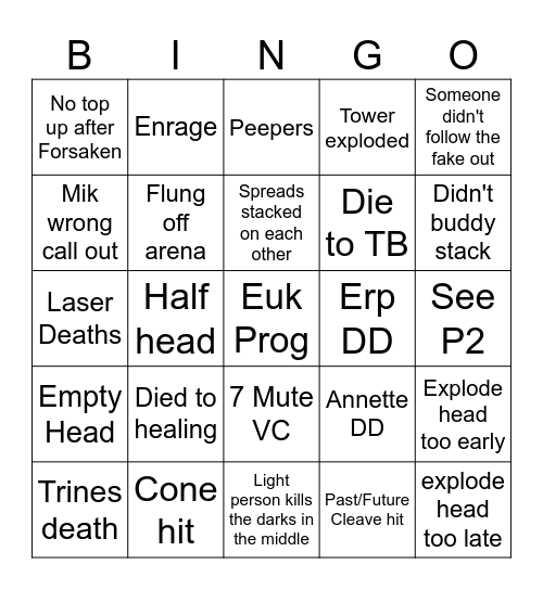 TC Kefka Prep Drinking Game Bingo Card