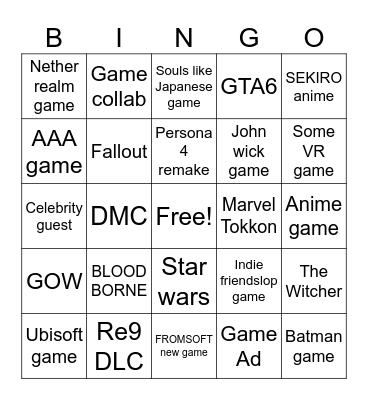 Game show bingo Card