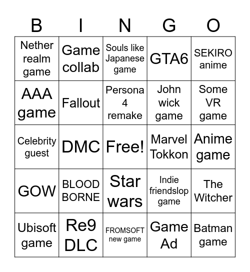 Game show bingo Card