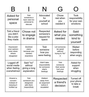 Boundaries Bingo Card