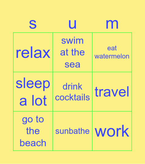 summer Bingo Card