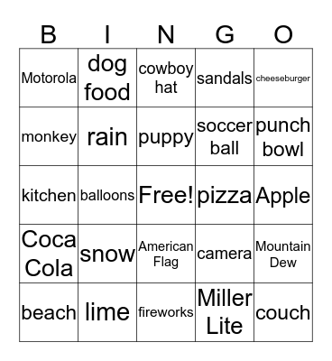 Superbowl Commercial Bingo Card