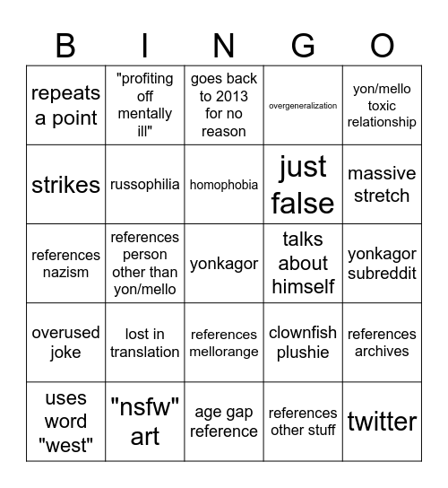 mrladnot bingo Card
