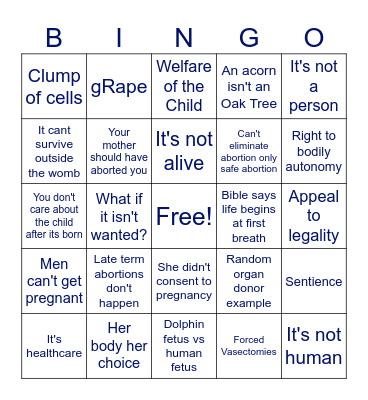 Pro Choice Stupidity Bingo Card