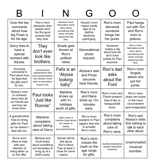 Sackville-Baggins Bingo Card