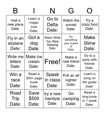 1.5 Year long Bingo game Bingo Card