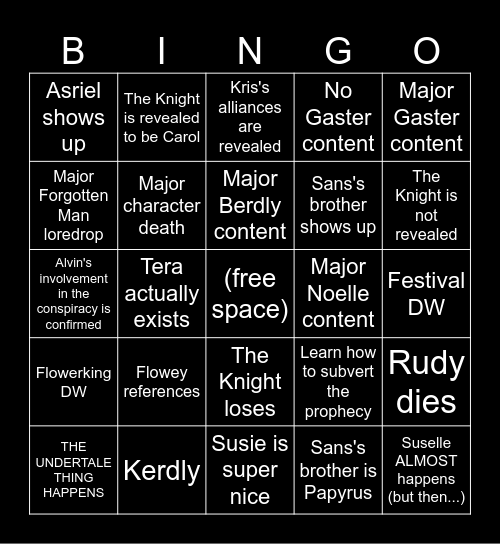 DELTARUNE Chapter 5 Bingo Card