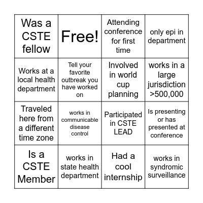 CSTE EPIDEMIOLOGIST BINGO Card