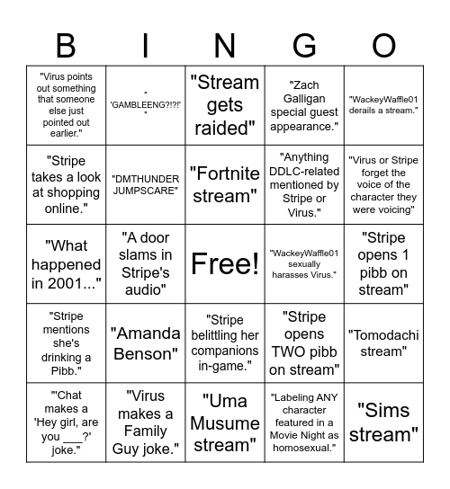 Stripe Bingo Stream 2 Bingo Card