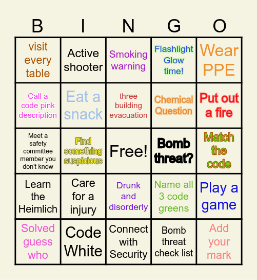 Safety Bingo Card