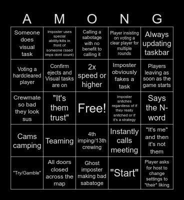 Among Us Bingo Card