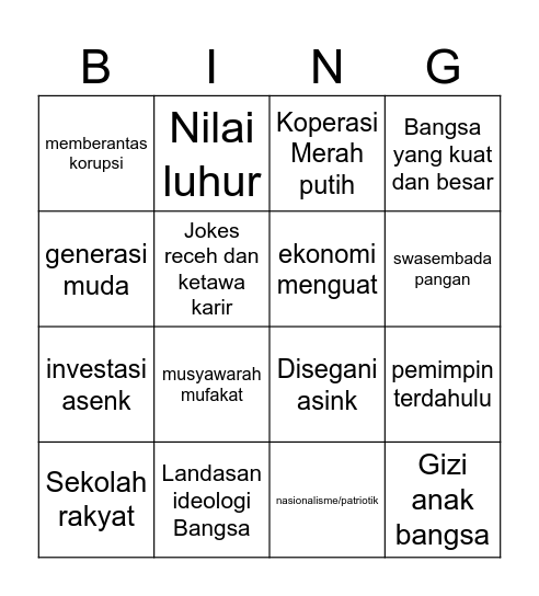 pidato hari pancasila Bingo Card